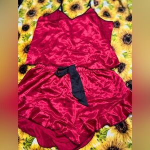 NWOT red silk pajama set. Shoulder straps are adjustable